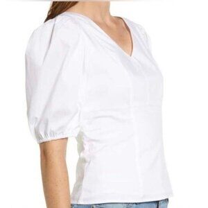 Rachel Parcell Puff Sleeve Smocked White Blouse XS | Feminine Minimalist